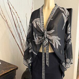 anthropologie PILCRO Sheer BatWing Style Tie Front Short Waisted BLOUSE